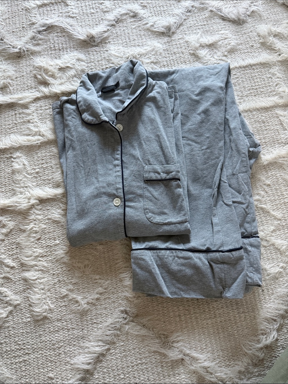 J. Crew Light Gray Cotton Pajama Set with Dark Piping